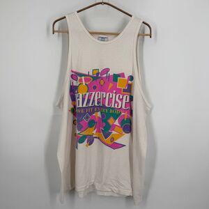 Jazzercise Cream 90s Sleeveless Graphic Print Hipster Tank Top Size XL